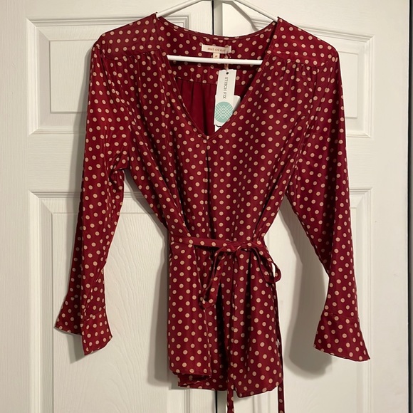 Skies Are Blue Tops - Skies Are Blue medium burgundy with polka dots womens bouse